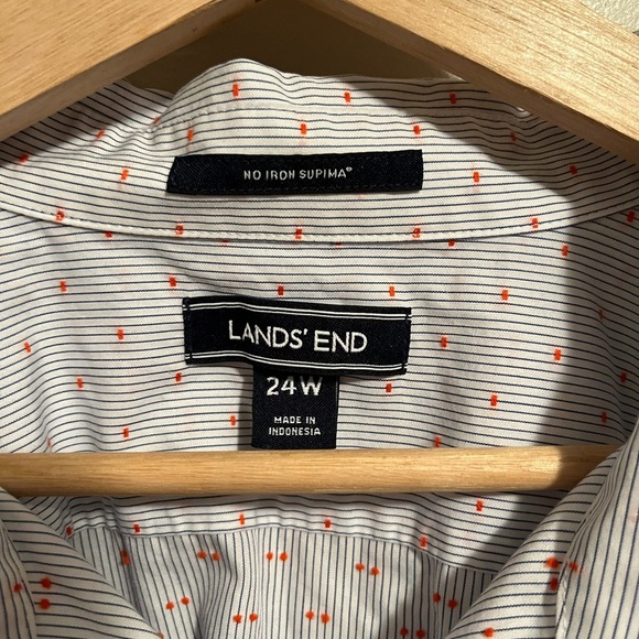 Lands End Women's Supima Button Up Shirt 3/4 Sleeve Striped Oxford Stretch Top - Picture 4 of 12